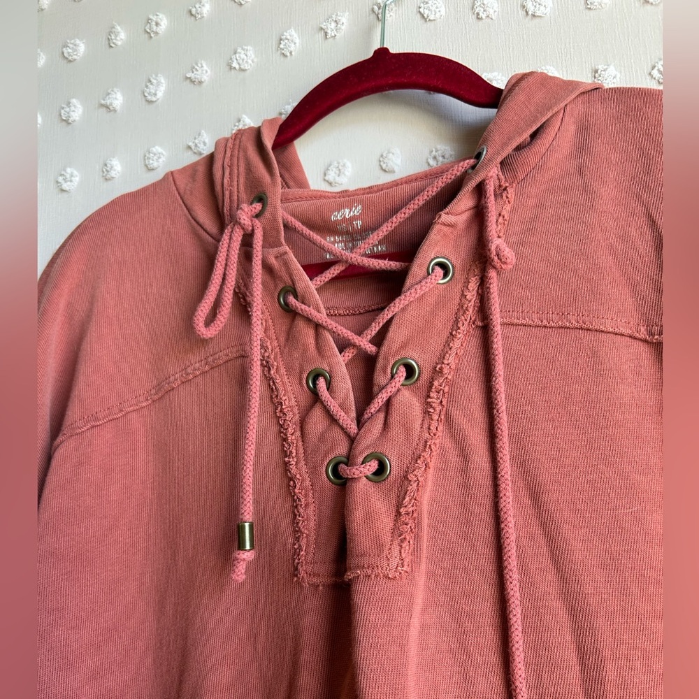 Aerie‎ Lace Up Oversized Hooded Long Sleeve Sweatshirt Sz XS Rust Red - Picture 3 of 6